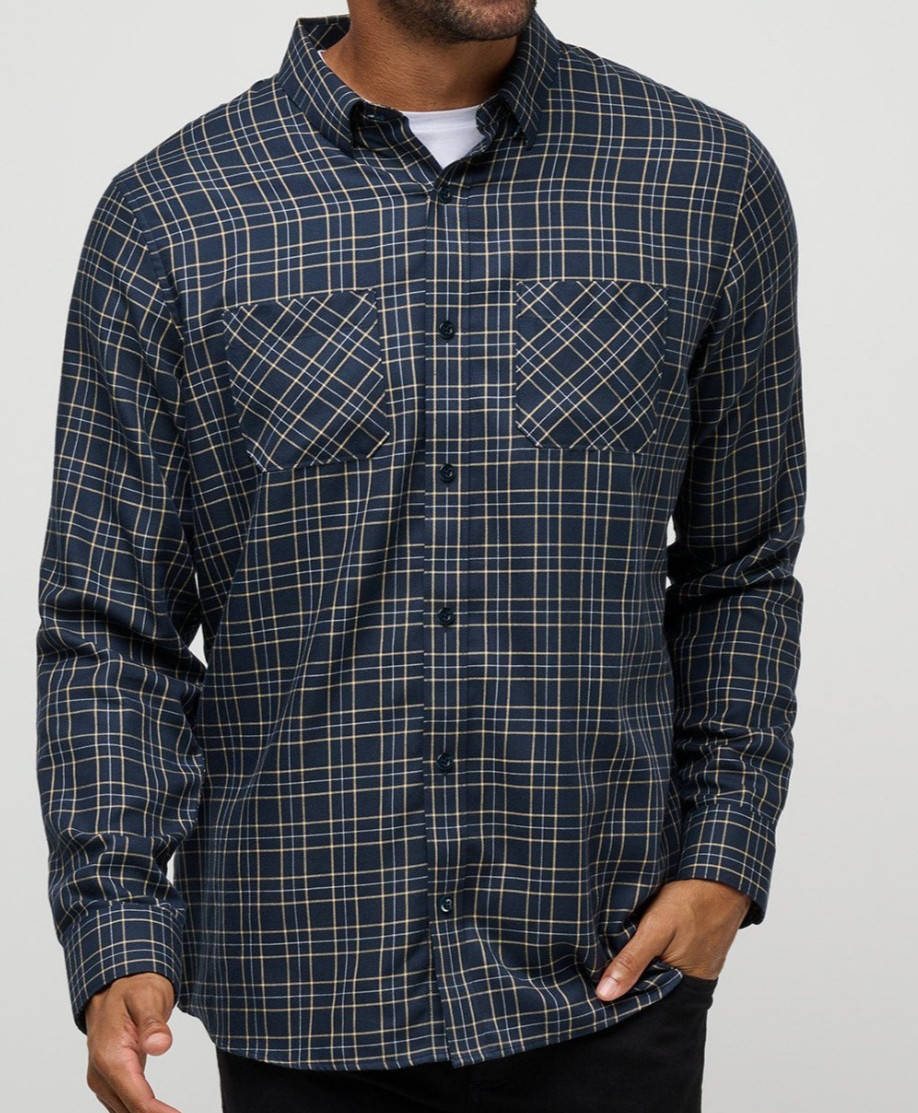 Travis Mathew Mens M Cloud Flannel Plaid Shirt L/S Shirt Eclipse NWT $139