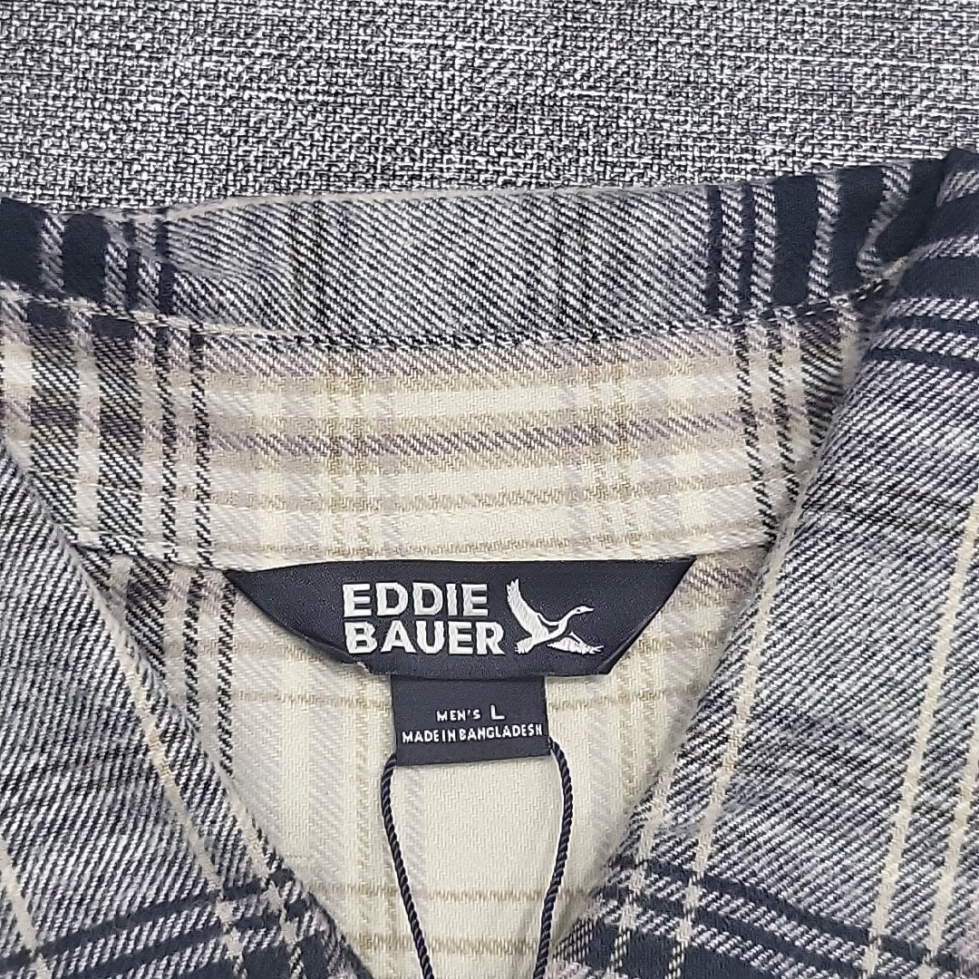 Eddie Bauer Mens Flannel Shirt Large Size Cream Button Front Long Sleeves Top