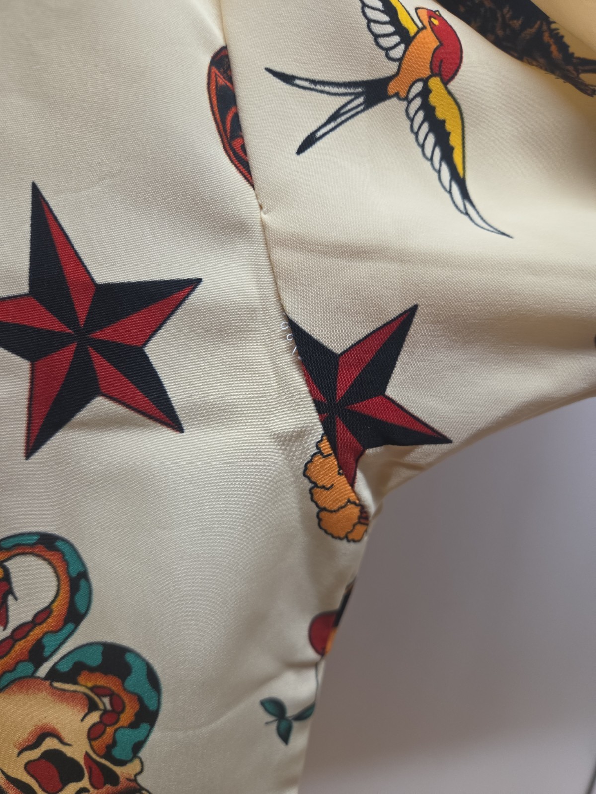 Vtg Dragonfly Clothing Co Tattoo Flash Shirt Medium All Over Print Y2K Rockabill