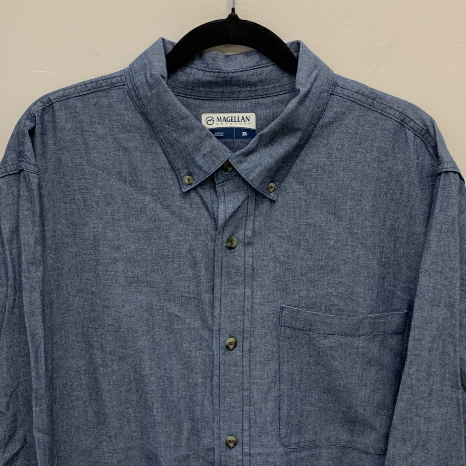 Magellan Shirt XL Mens Button Down Blue Long Sleeve Cotton Outdoor Cabincore