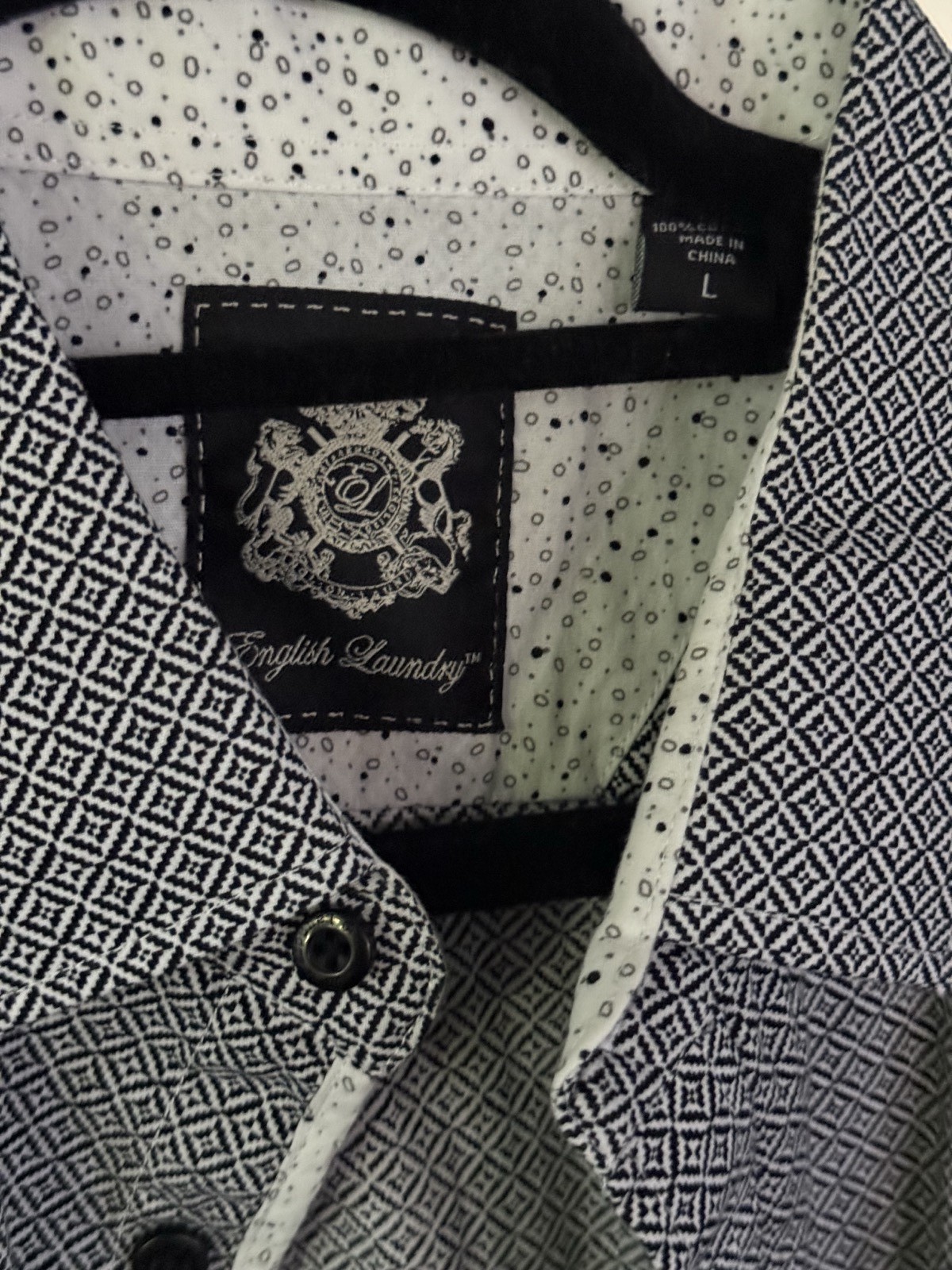 English Laundry Button-Up Shirt L Black/White