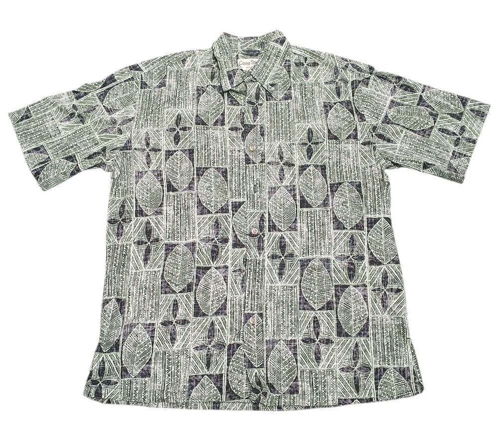 Cooke Street Honolulu Mens M Button Down Shirt Green Leaf Geometric Print Cotton