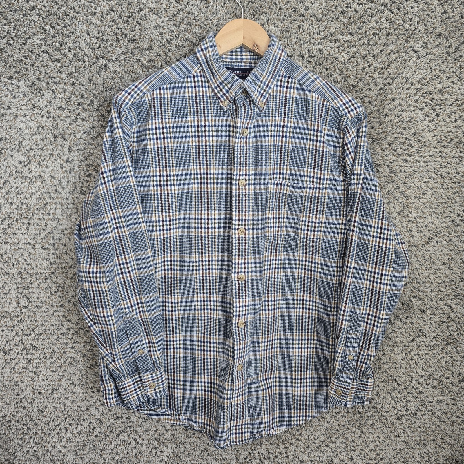 Roundtree & Yorke Shirt Mens Medium Blue Plaid Flannel Button Down Casual Cotton