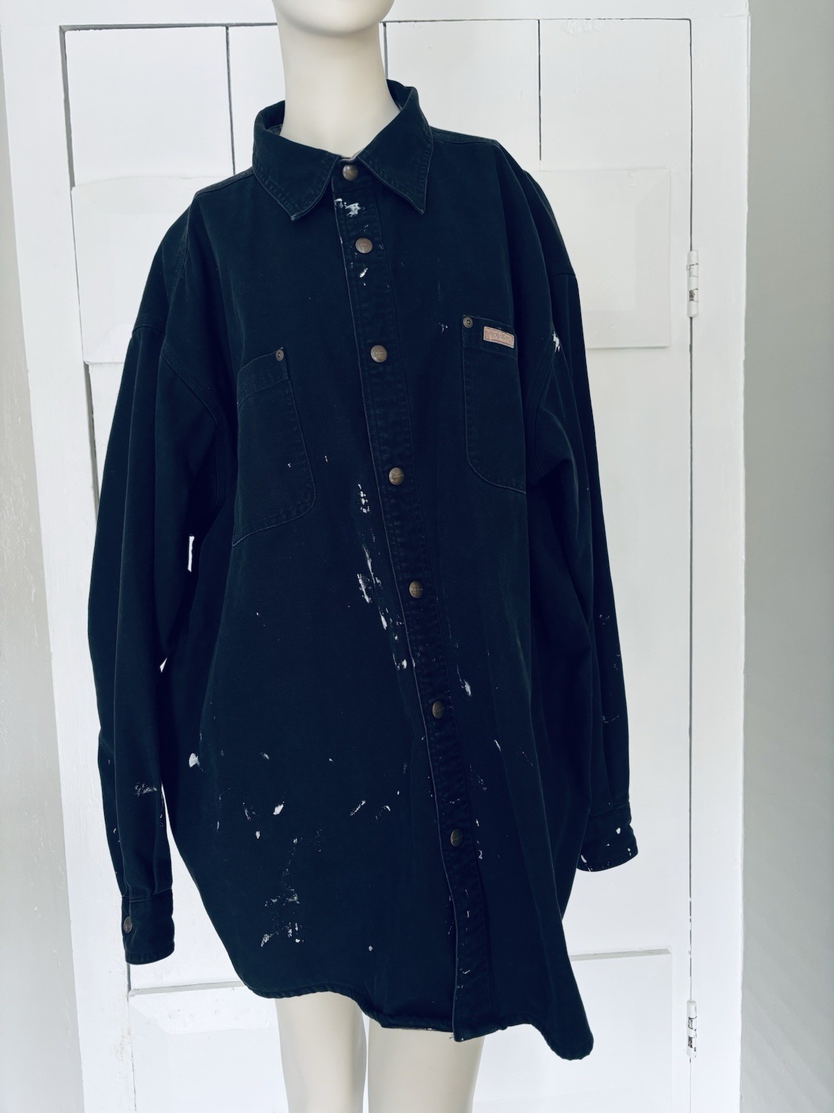 Carhartt S296 BLK Canvas Flannel Lined Snap Shirt Jacket Black 2XL Distressed