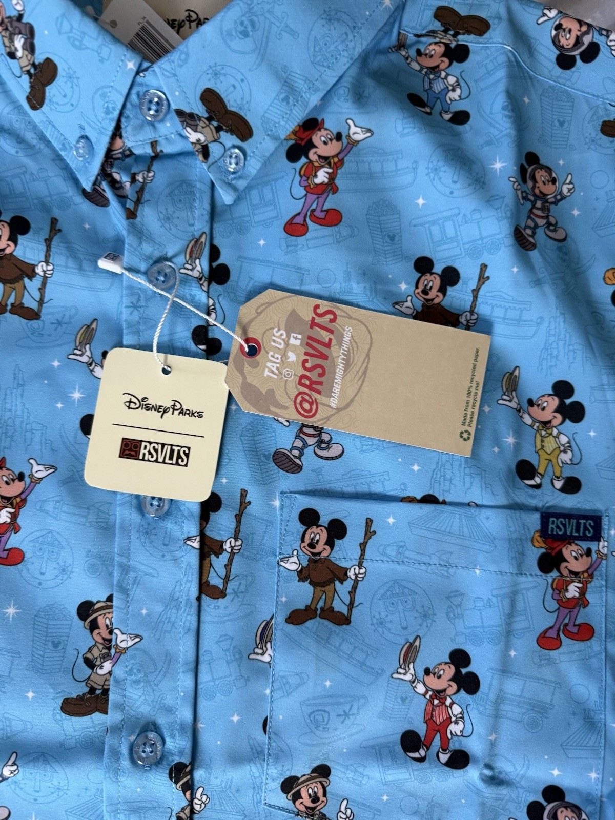 NEW Disney Parks RSVLTS Shirt Adult 3XL Blue Mickey Mouse Button Up Mens