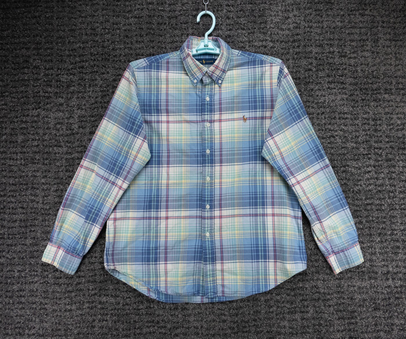 Polo Ralph Lauren Shirt Mens Large Blue Plaid Long Sleeve Cotton Oxford Preppy