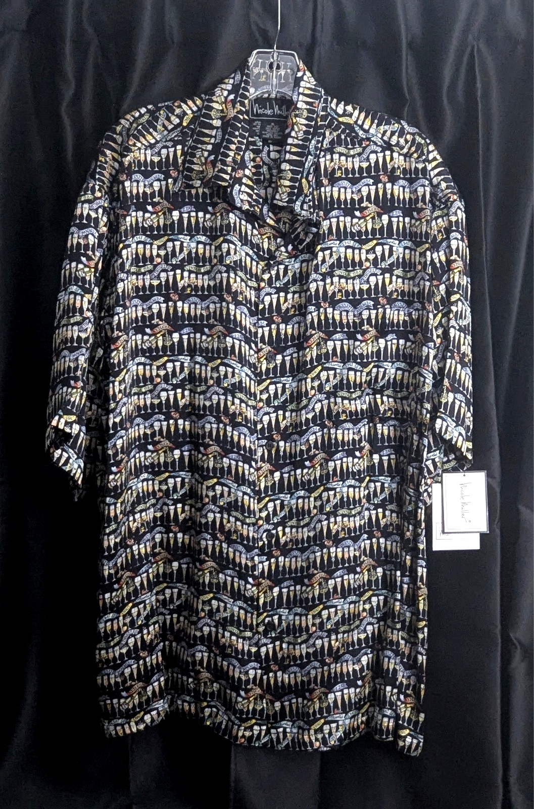 1997 Nicole Miller Mens XL Wine Silk Cold Washable AOP Shirt Limited Edition NWT