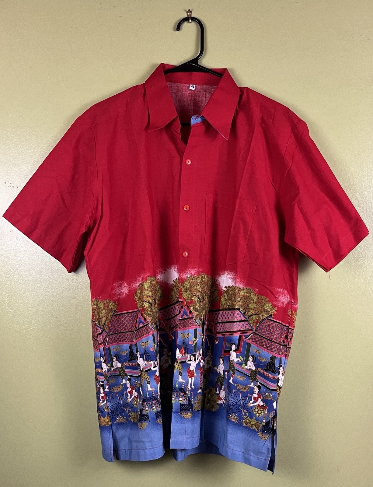 Vntage Red Japanese Abstract 90s Shirt Rare Size 46