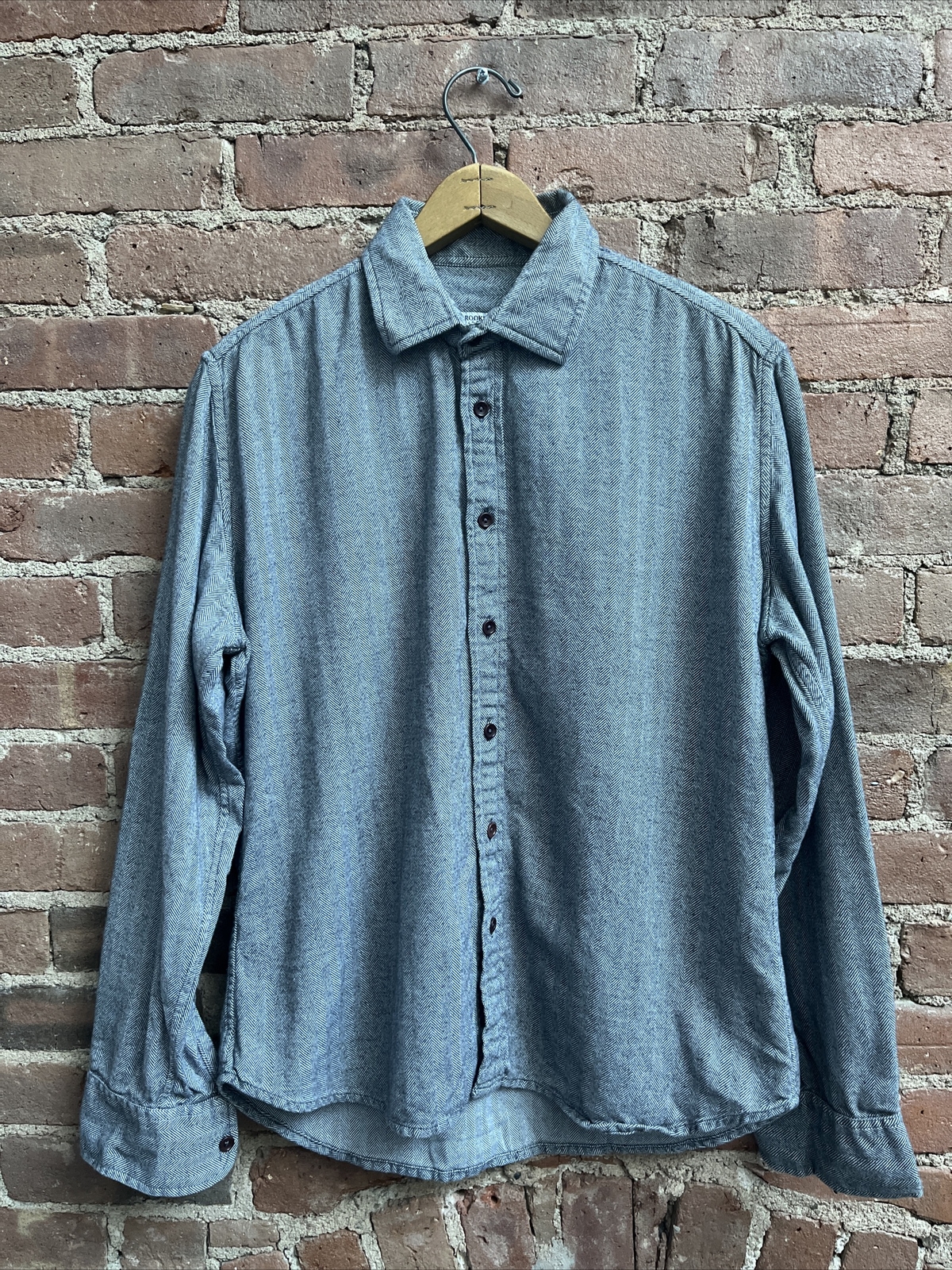 Brooklyn Tailors Men’s Shirt, Sz Large, Indigo Herringbone Jacquard, Nepal