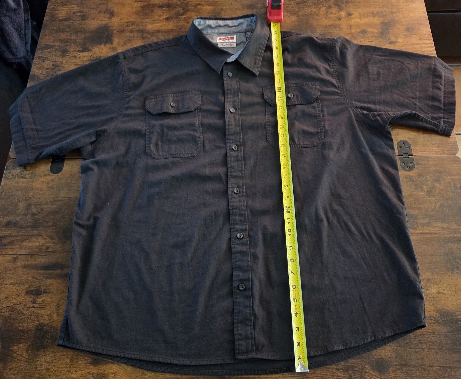 Wrangler Mens Button Up Shirt 2XL Short Sleeve Black with Pockets Cotton Blend