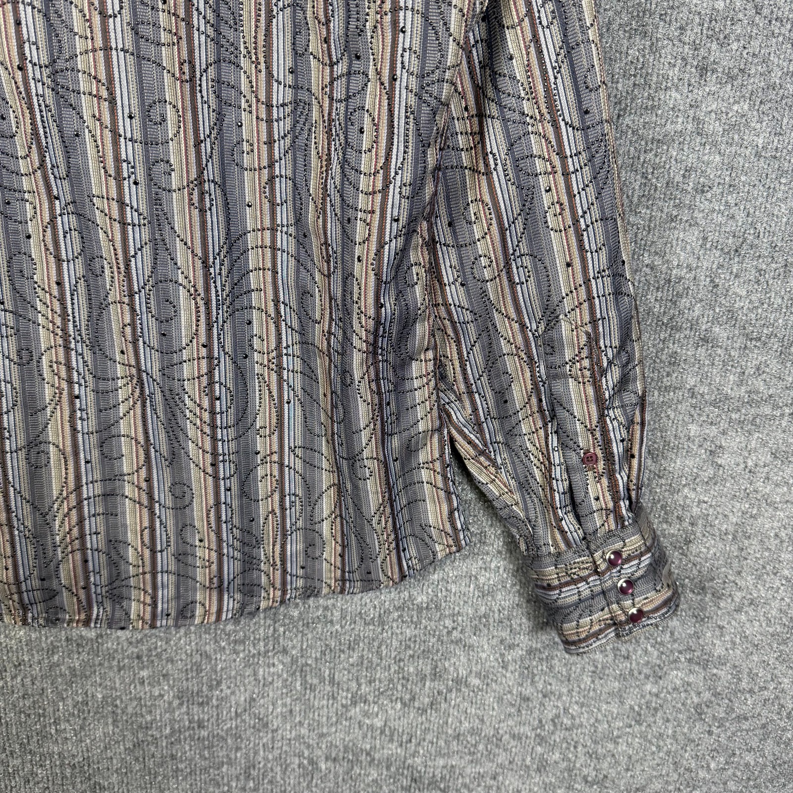 Scully Mens Western Shirt Size M Pearl Snap Studded Paisley Striped Long Sleeve