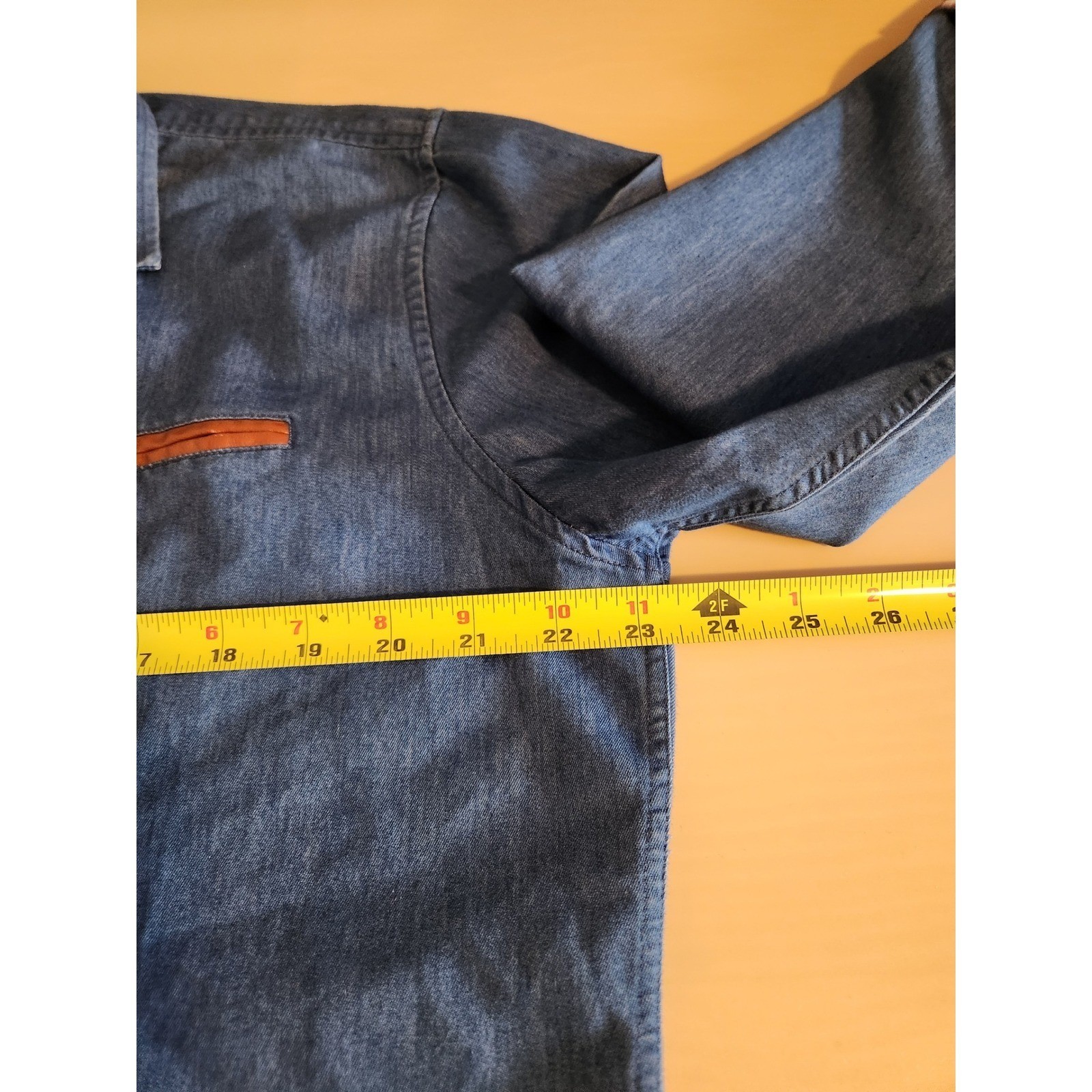 COOFANDY Button Down Shirt Mens L Blue Denim Look Plaid Contrast Long Sleeve