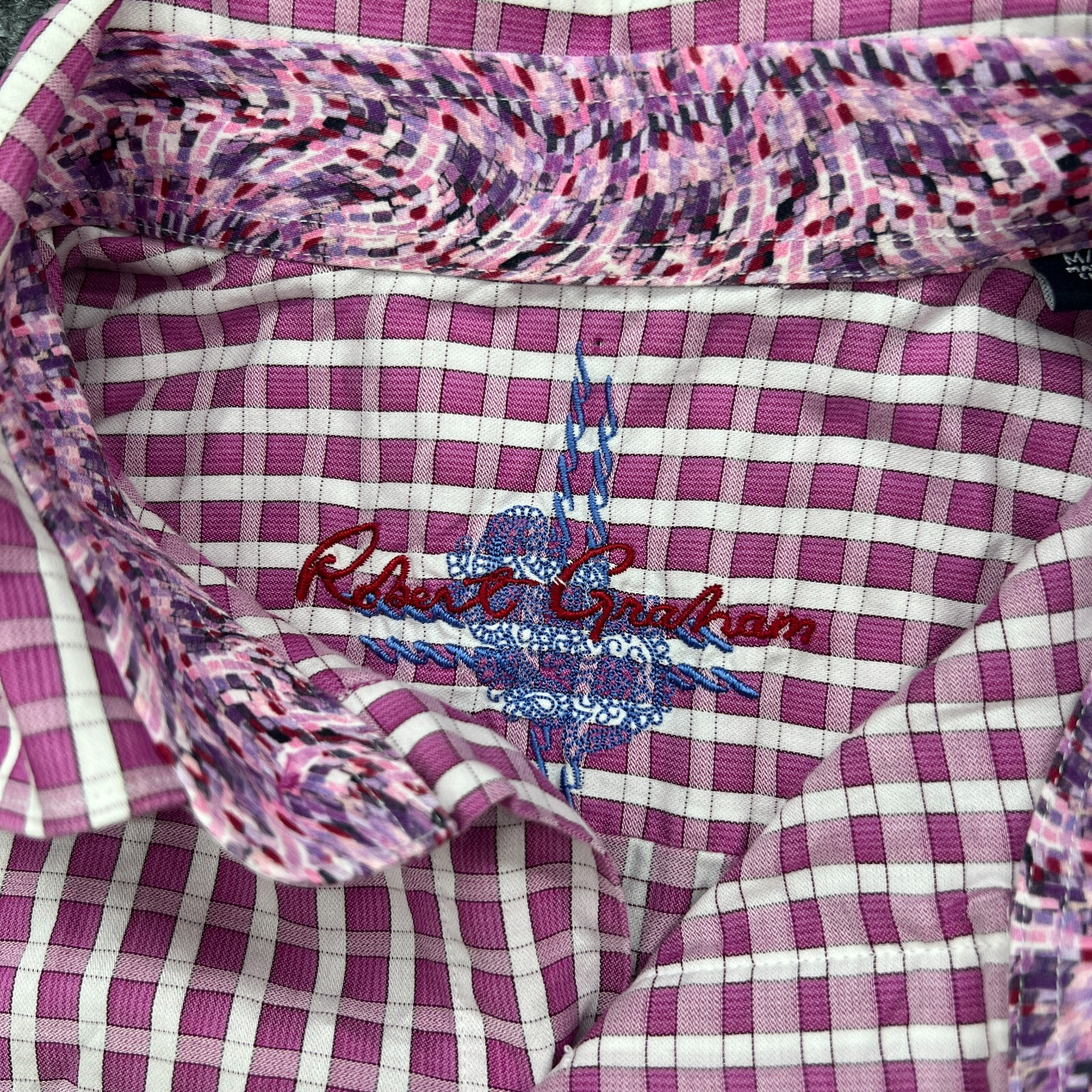 Robert Graham Button Up Shirt Mens M Pink Check Flip Cuff Cotton Long Sleeve