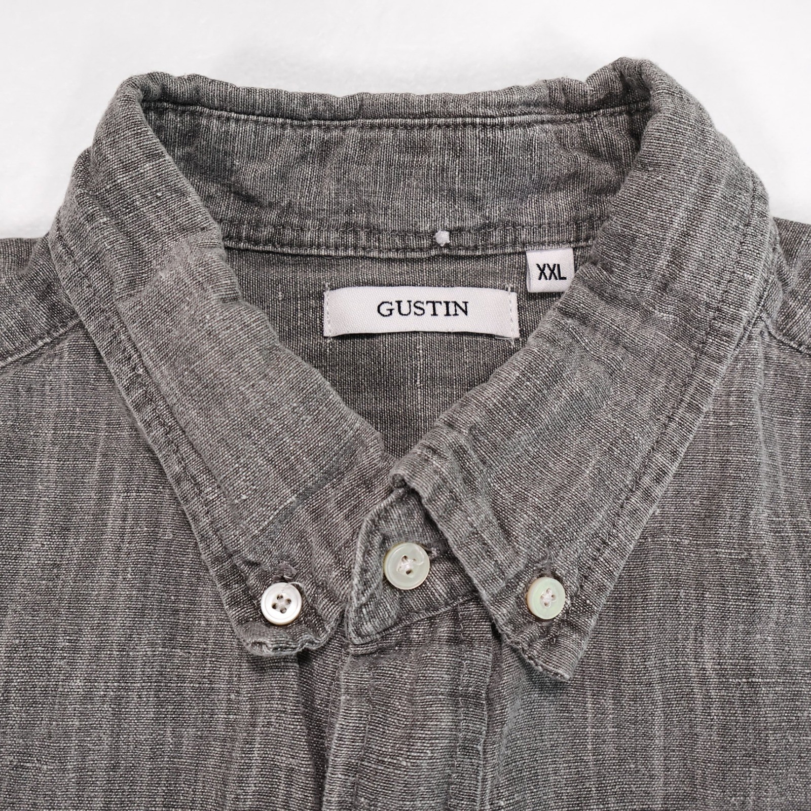 GUSTIN Men’s XXL Gray Chambray Cotton Hemp Blend Button Down Long Sleeve Shirt