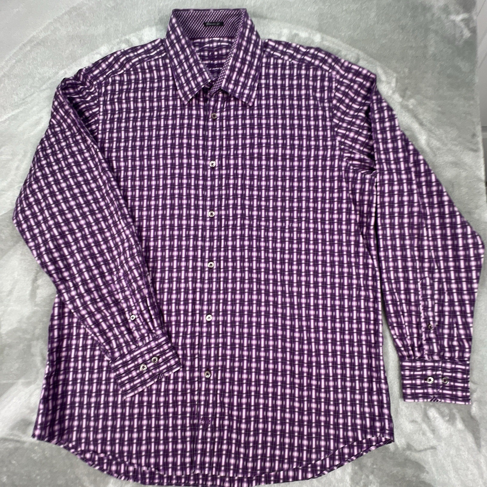Bugatchi Shirt Mens Large Classic Fit Purple Pink Abstract Party Date Career