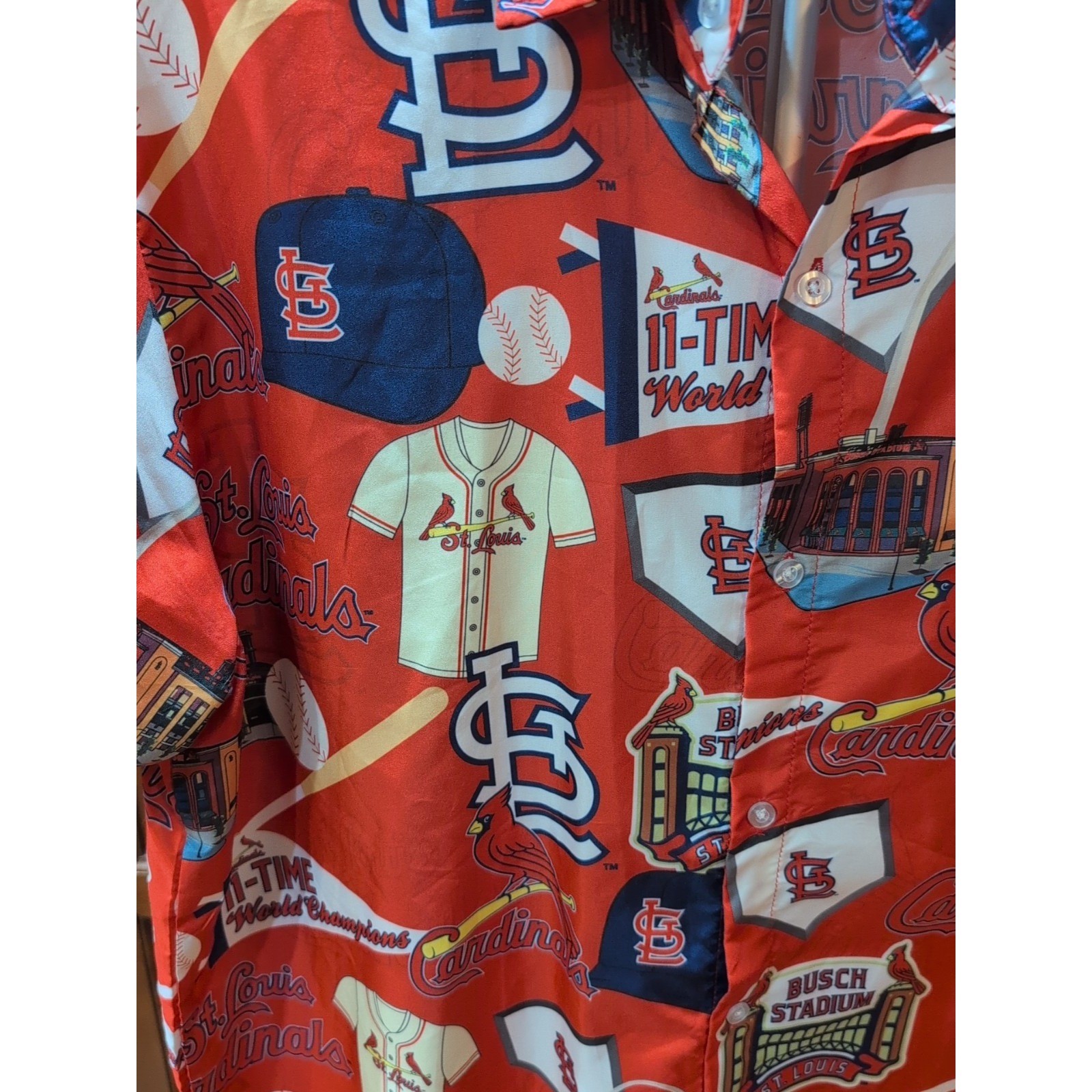 St. Louis Cardinals MLB Mens XL Hawaiian Shirt BUSCH STADIUM World Series Champs