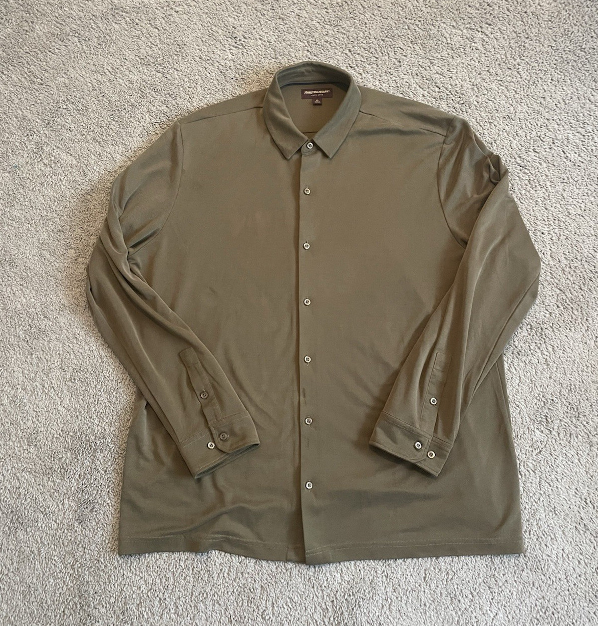Johnston & Murphy Shirt XL Mens Olive Green Modal Polyester Knit Long Sleeve