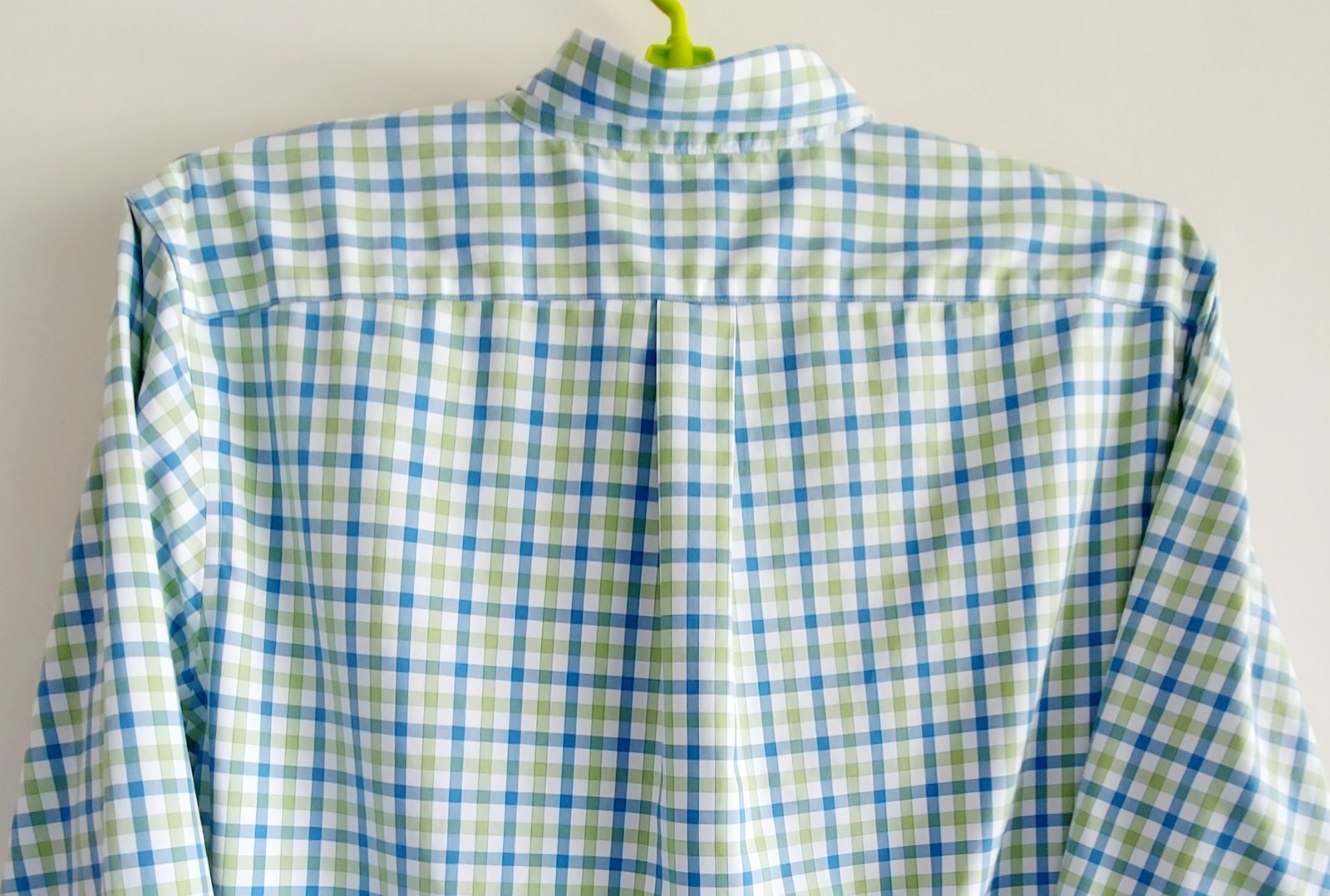 LANDS END Mens XXL 18-18 1/2 White Blue Green & Check Woven Shirt