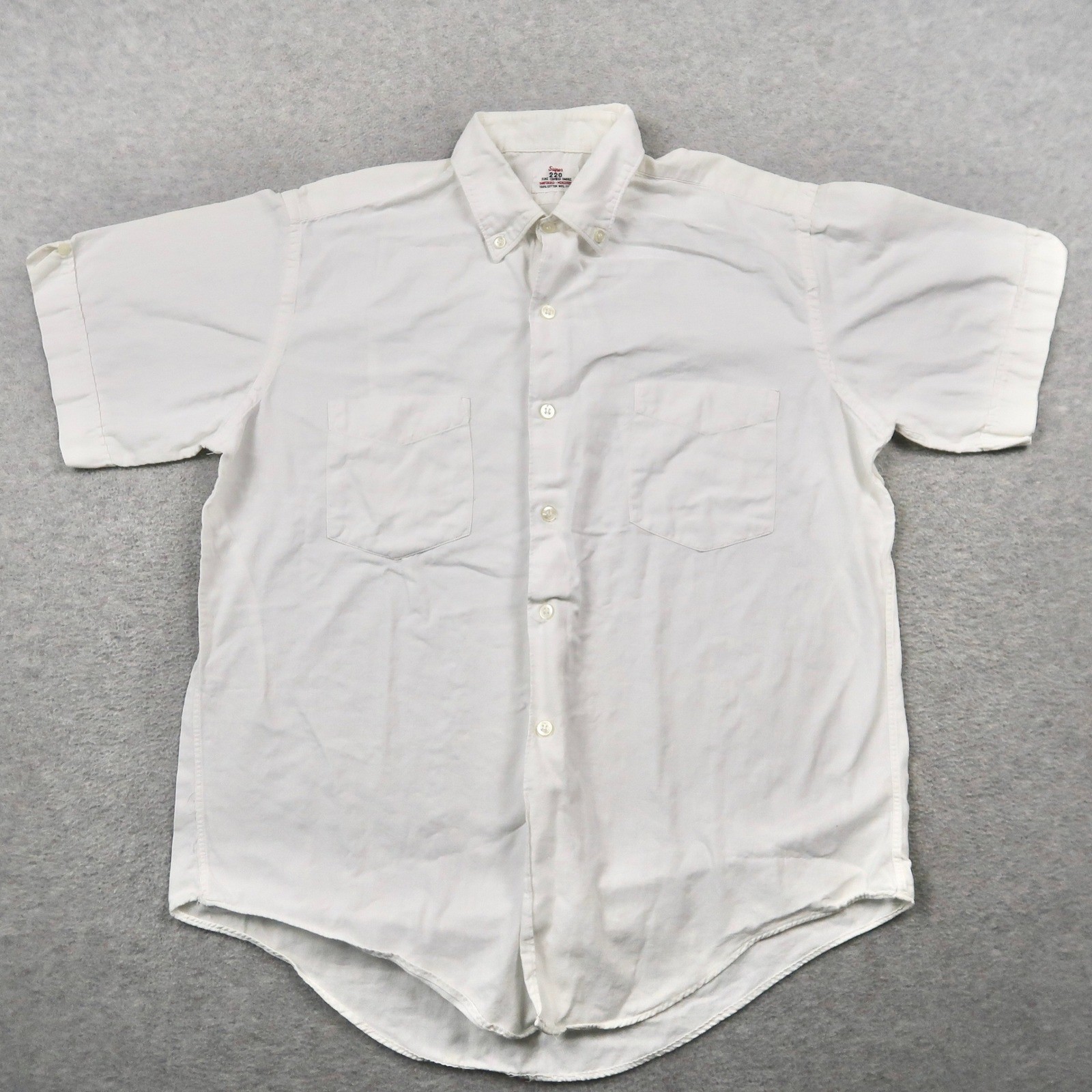 Vintage 60s Super 220 Fine Combed Cotton M White Short Sleeve Button Up Shirt