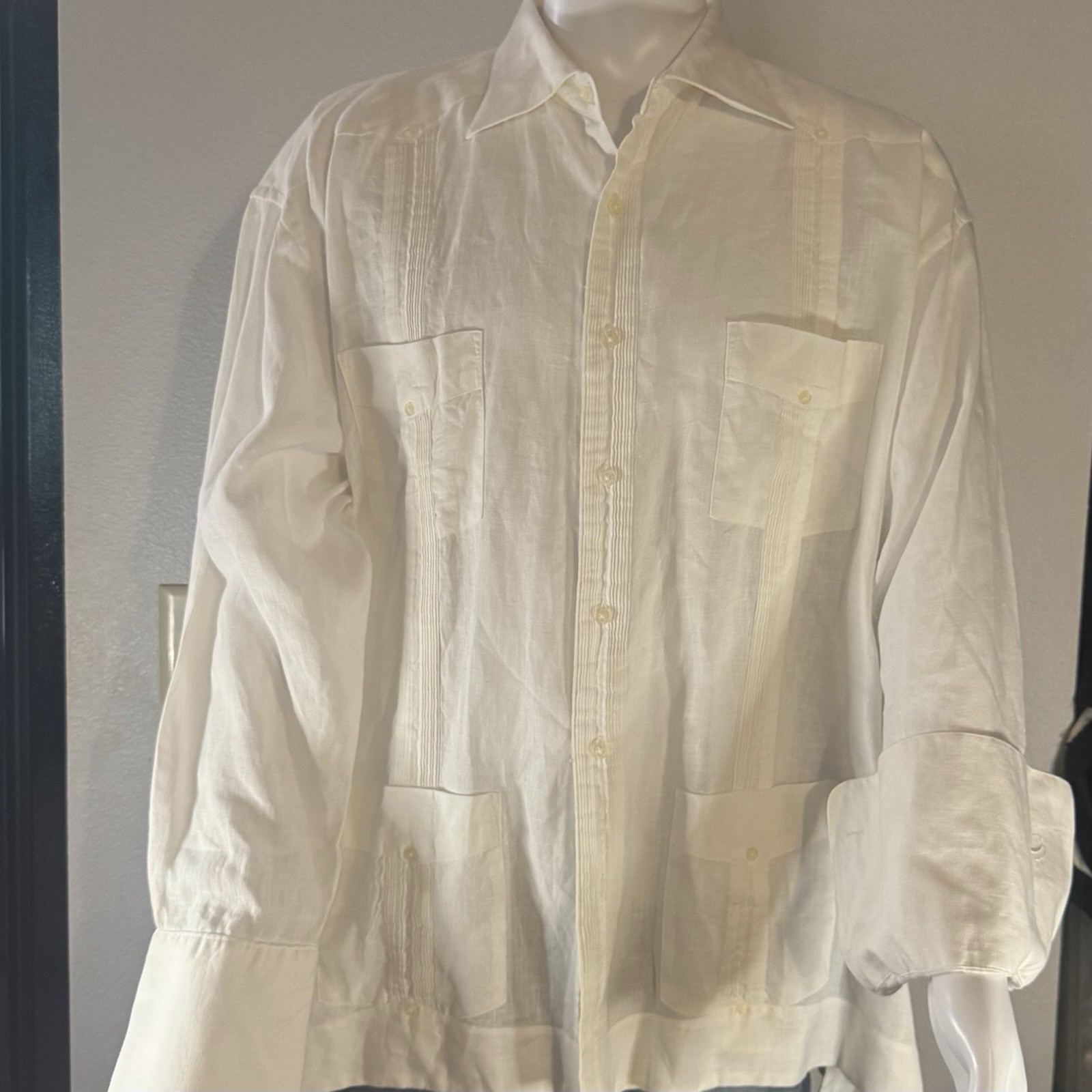 La Habana Miami Tranquilo Men’s Linen Shirt White Long Sleeve 4 Pockets Size 2X