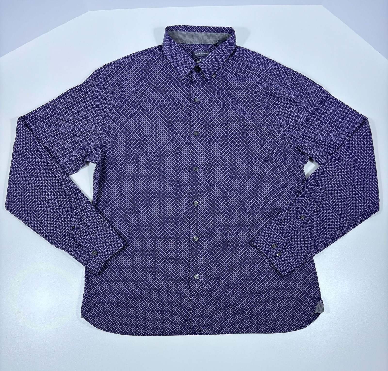 Van Heusen Never Tuck Slim Fit Button-Up Shirt Purple Geometric Print