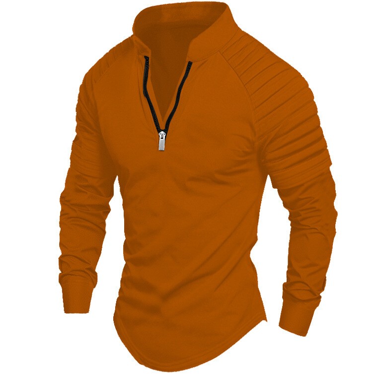 Men’s Daily Casual Arm Pleated Zipper Long-sleeved Tops Sports Pullover Shirt