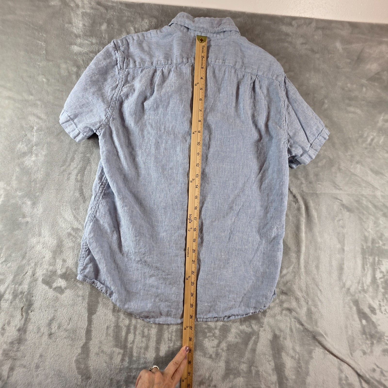 J Crew Mens Medium Slim Fit Linen Cotton Shirt Blue Short Sleeve Button Down