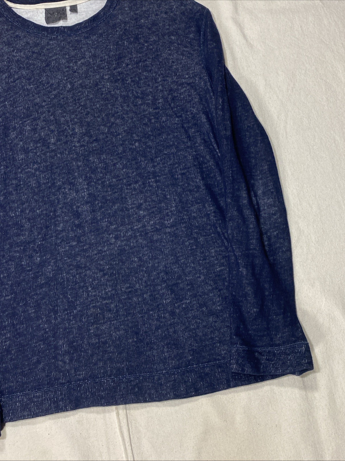 Naked & Famous Shirt L Mens Kimono Chon Indigo Blue Long Sleeve