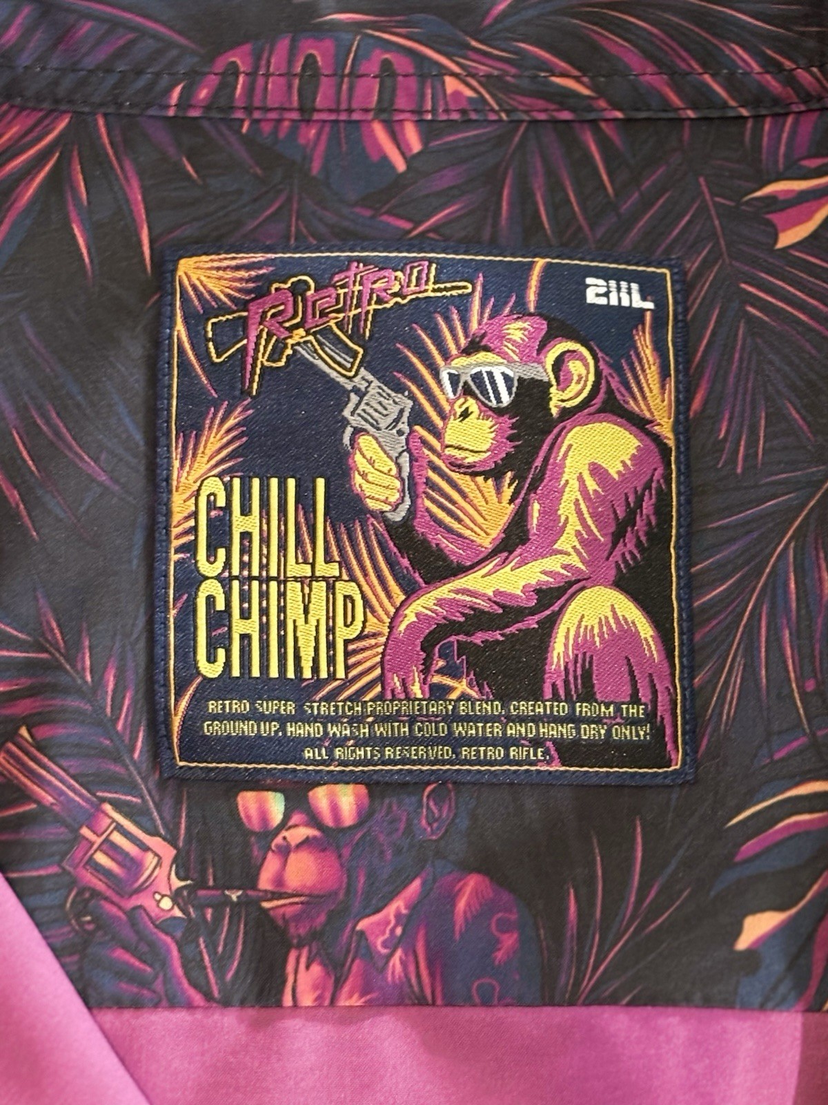 Retro Rifle Chill Chimp Mens 2XL Short Sleeve Tropical Monkey Gun Print