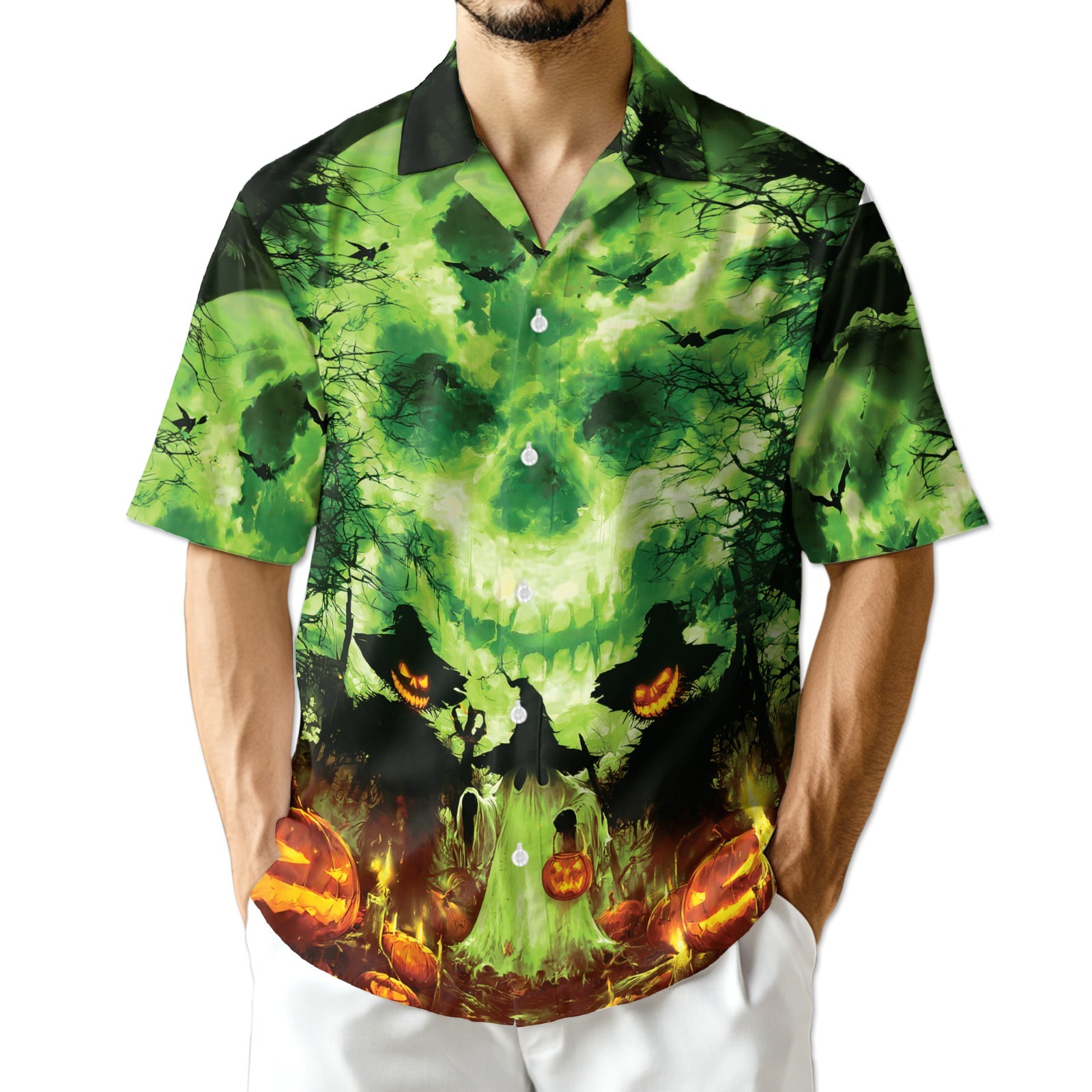 Halloween Ghost Hawaiian Shirt Funny Spooky 3D Aloha Button Up Gift