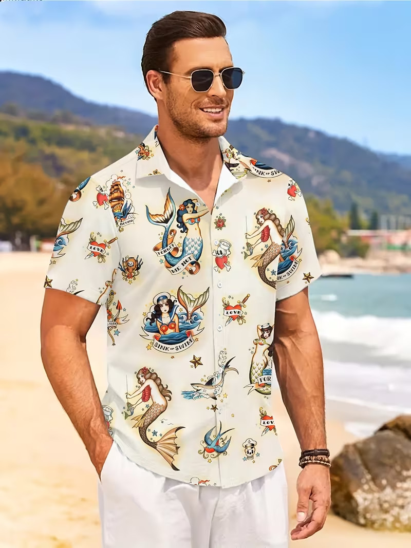 Mermaid Design 3D Print Hawaiian Shirt – Adults & Youth