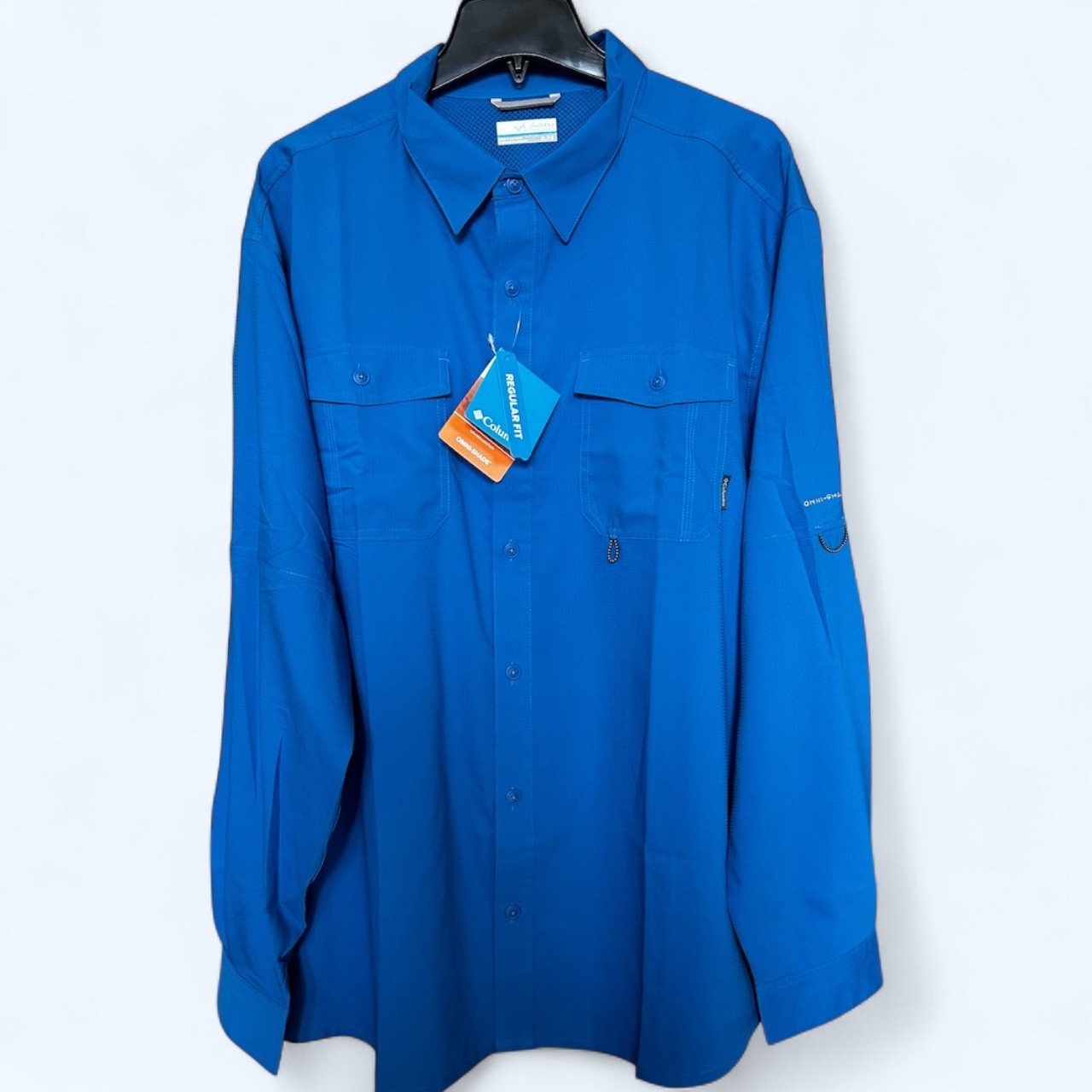 Columbia Omni Shade Men’s Long Sleeve Shirt Bright Indigo 40 UPF Size XL