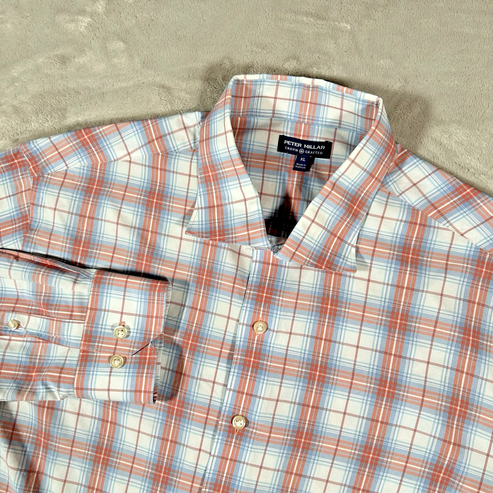 Peter Millar Crown Crafted Shirt Mens XL Multi Plaid Button Up Long Sleeve EUC