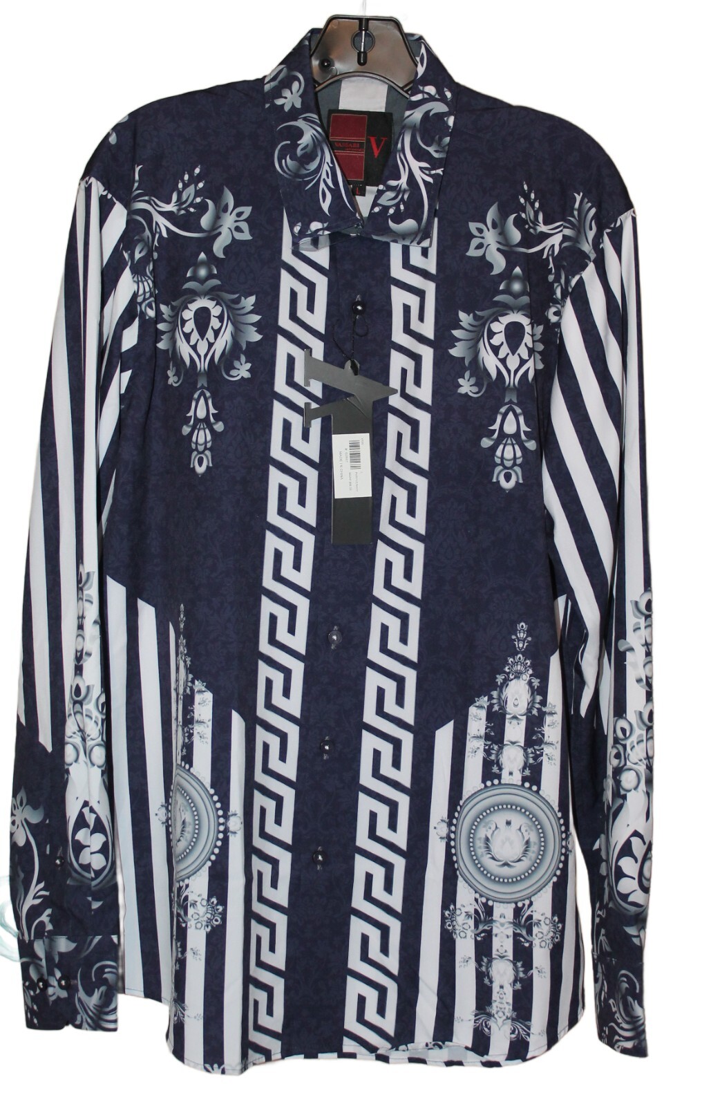 Men’s Vassari Los Angeles Long Sleeve Button Up Blue Striped Floral SZ L Shirt