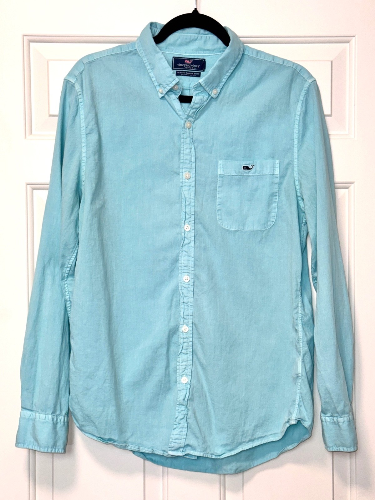 Vineyard Vines Slim Fit Tucker Shirt Aqua Cotton Silk Men’s Medium