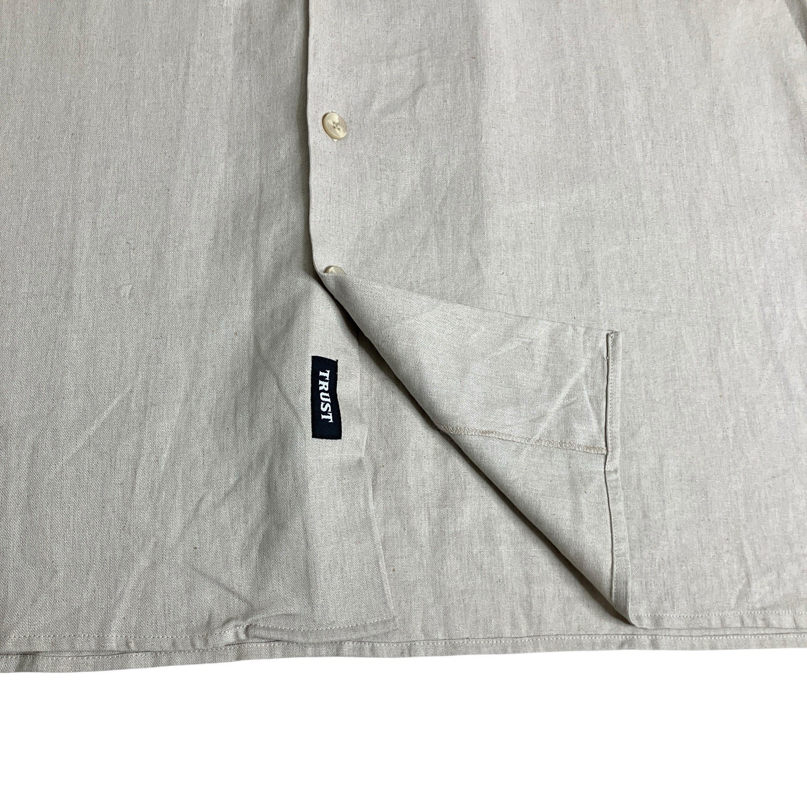 Trust Mens XXL Linen Rayon Camp Shirt Khaki Tan Button Up Resort NWT