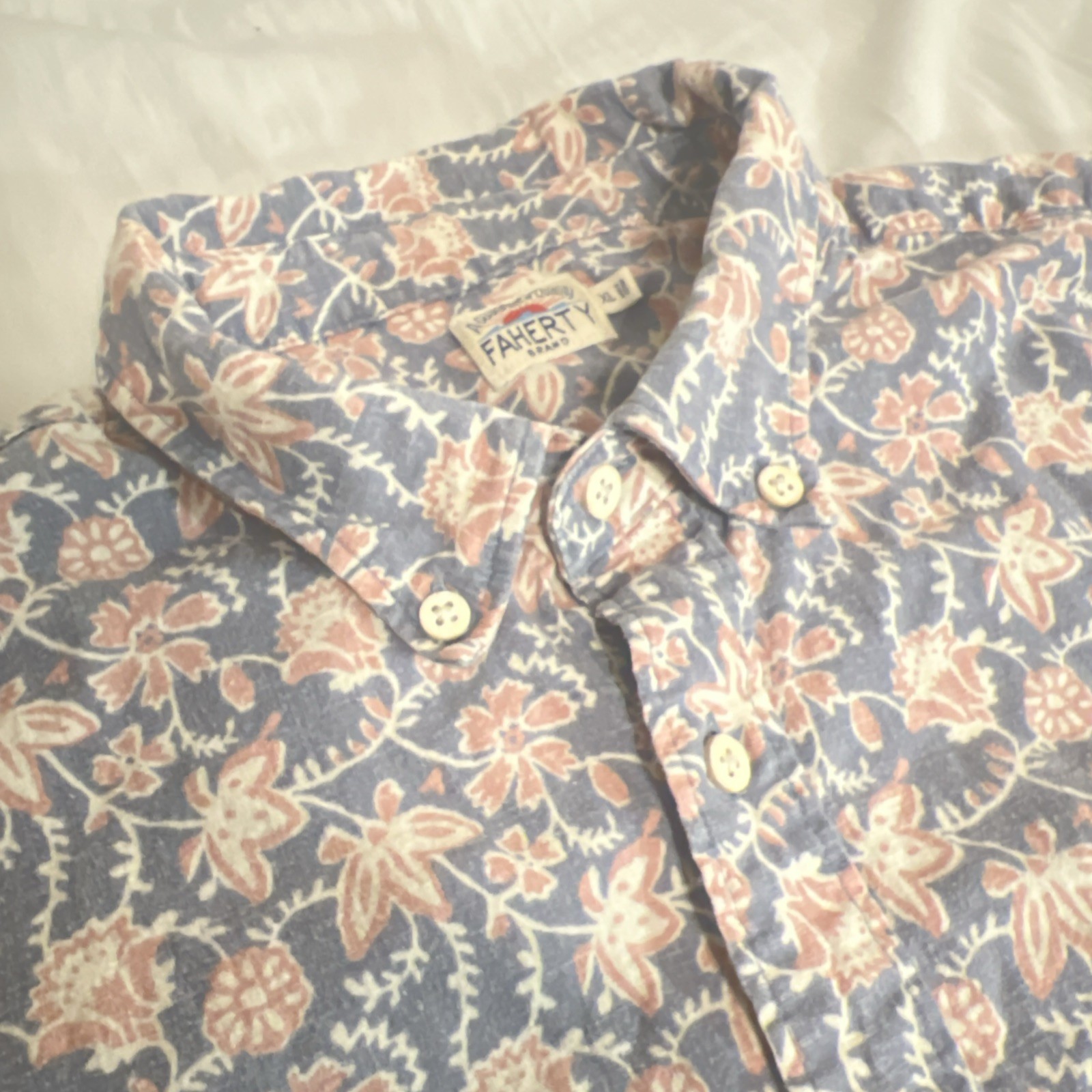 Mens XL Faherty SS Hemp Blend Shirt floral hawaiian