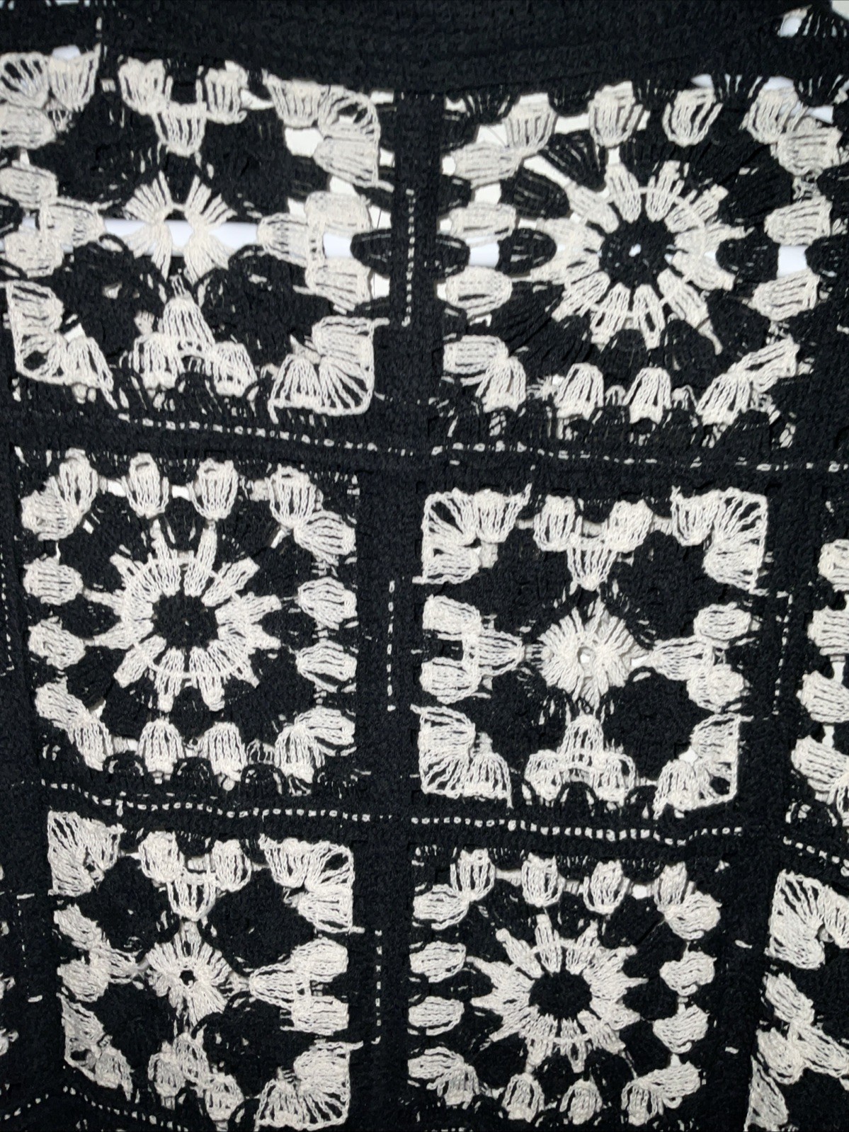 MORSECODE CROCHET OPEN LOOSE KNIT SQUARE PATCHWORK BLACK BUTTON SHIRT L NWT