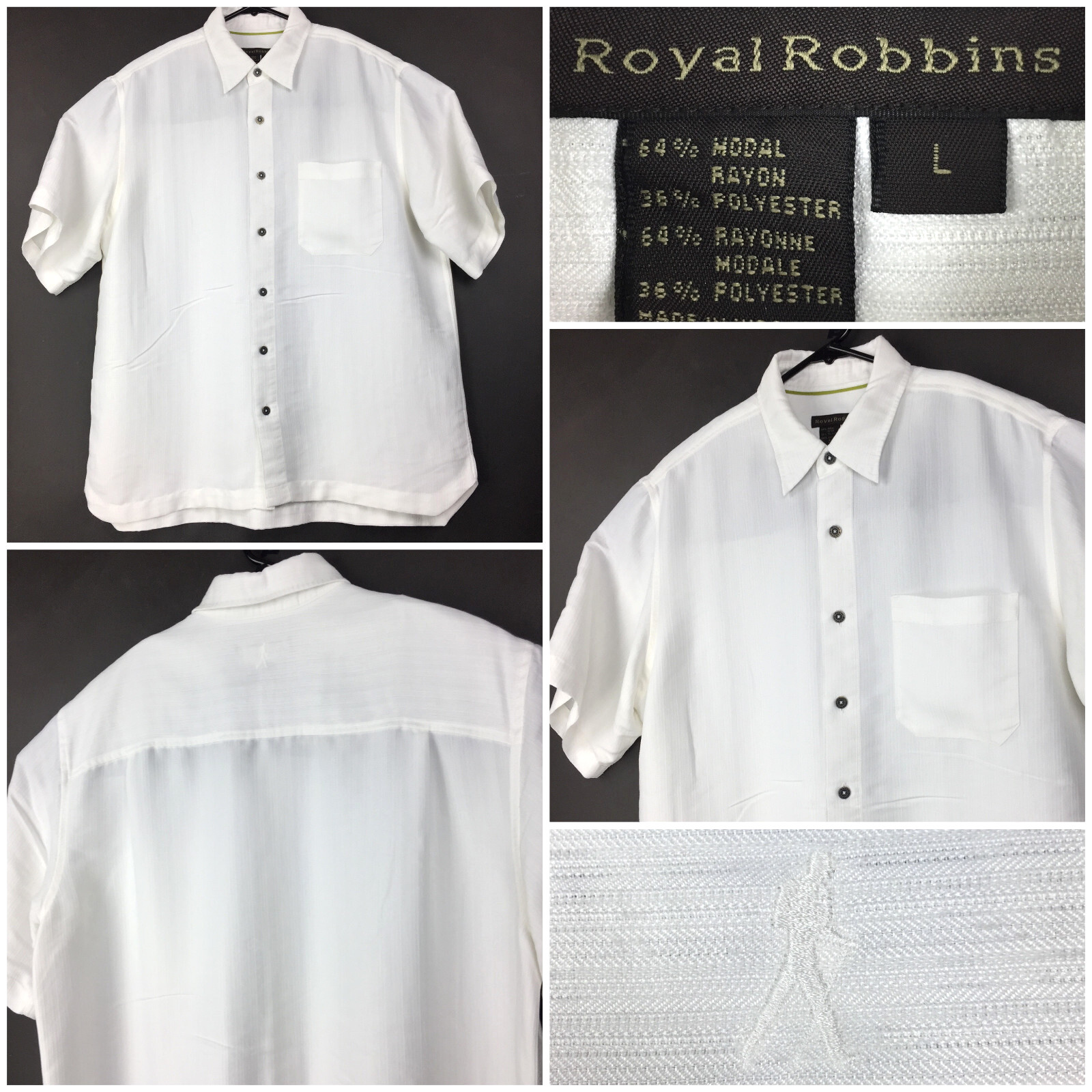 Royal Robbins Mens Large (46 in Chest) White Lightweight Pocket S/S Button Up