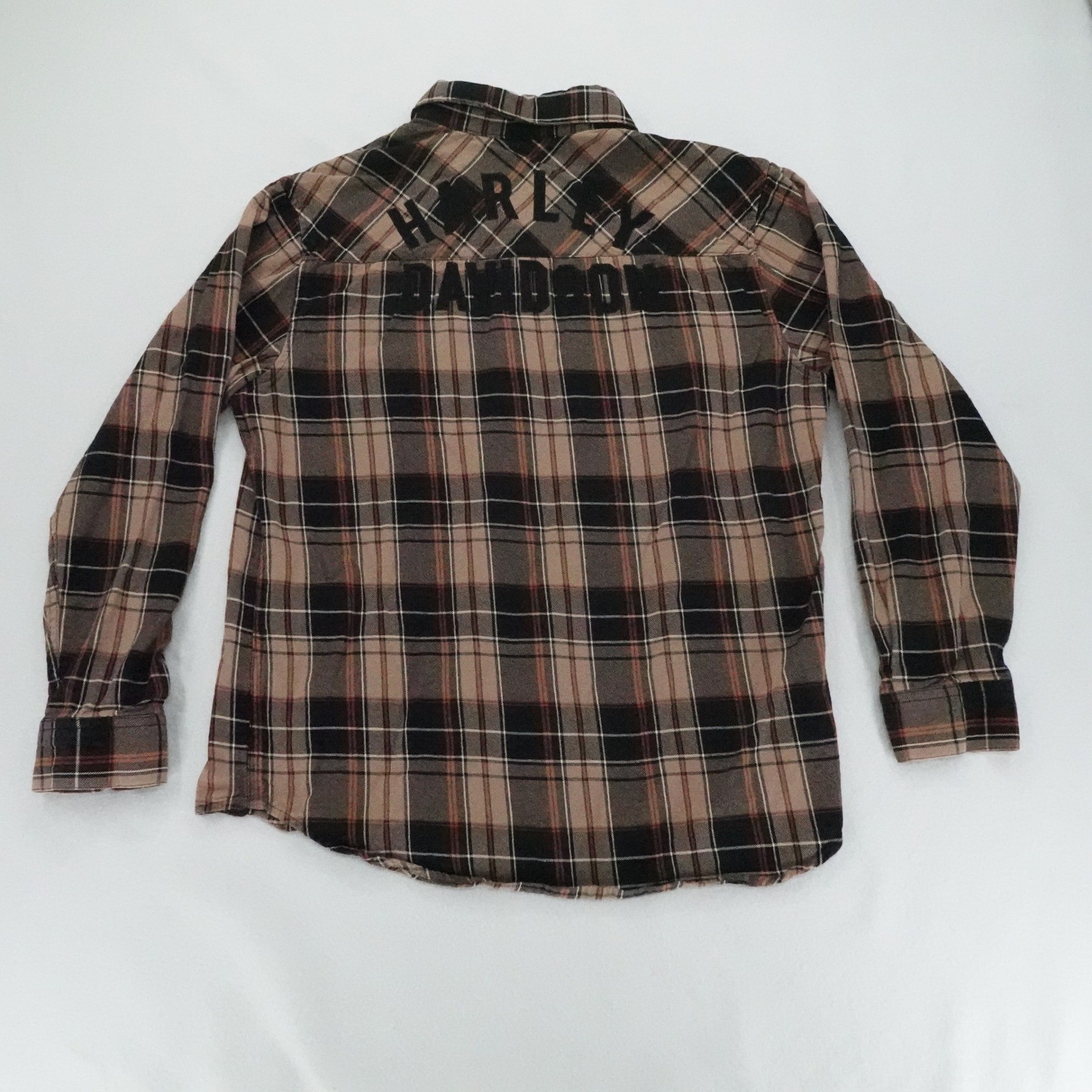 Harley Davidson Shirt Mens Large Brown Plaid Button Down Long Sleeve Embroidered