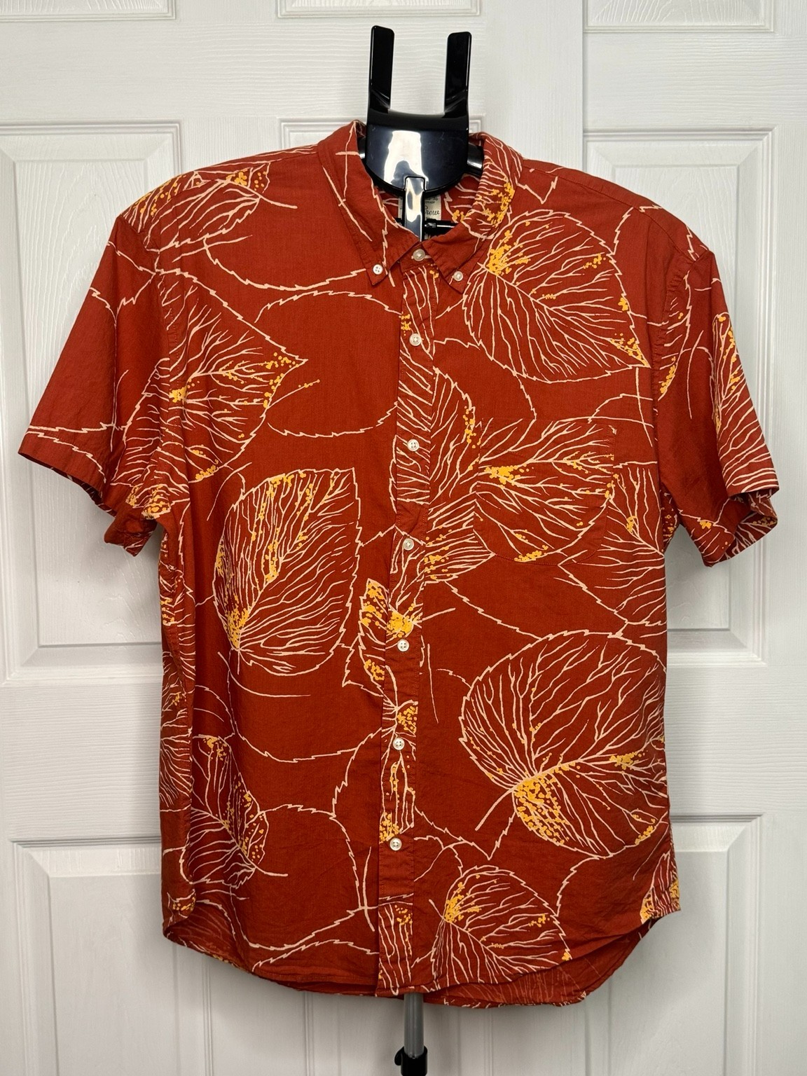 J.Crew Re-Imagined Mens XL Organic Cotton Hawaiian Camp Shirt Rust Orange