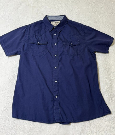 Urban Pipeline Men’s XL Navy Blue Snap Front Short Sleeve Shirt 100% Cotton Det
