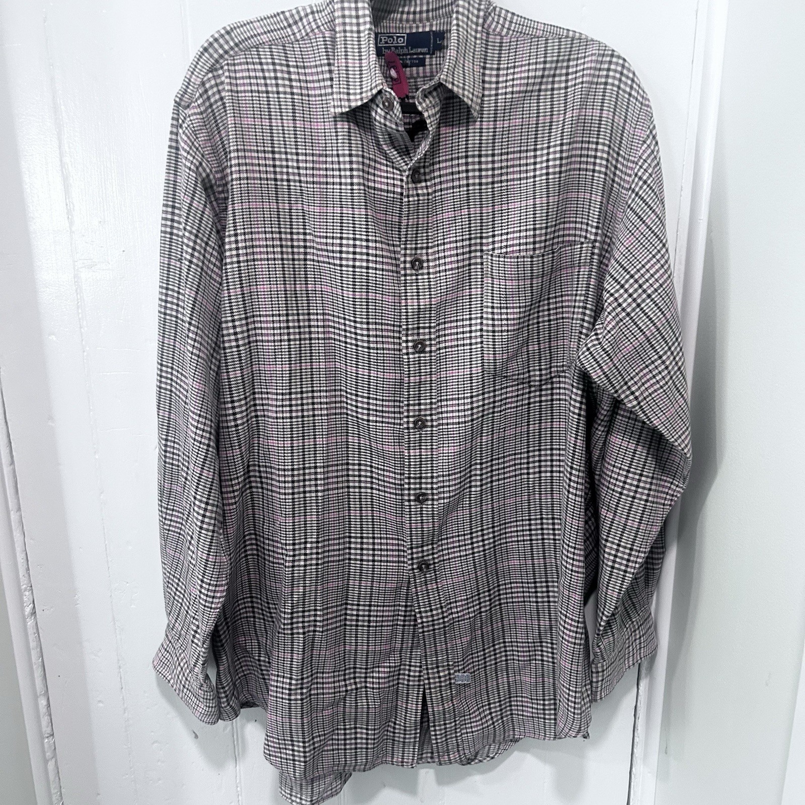 Vintage Polo Ralph Lauren Glen Plaid Black/white/pink Men L Preppy Americana