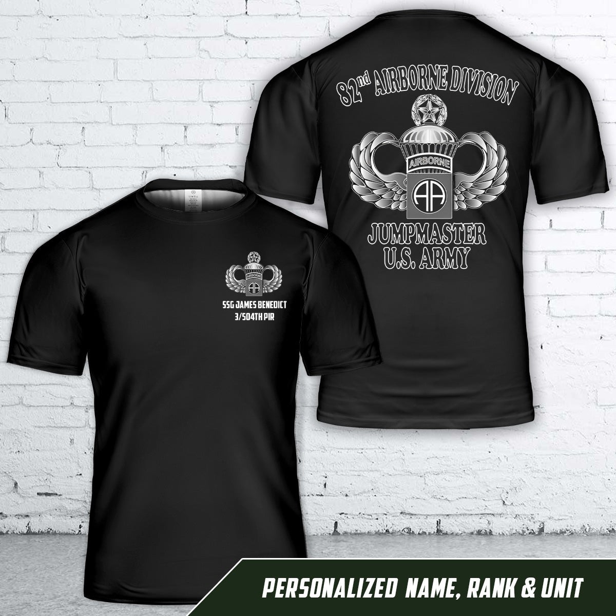 Custom Name Rank Unit US Army 82nd Airborne Jumpmaster Master Jump Wings T Shi