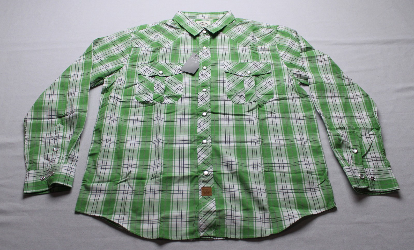 Dubinik Men’s Lightweight Pure Cotton Long Sleeve Plaid Shirt AC2 Green Large