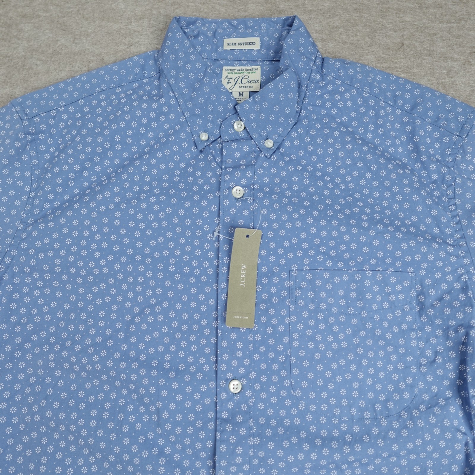 J.Crew Mens Shirt Medium Blue Floral Polka Dot Slim Untucked NEW AA358