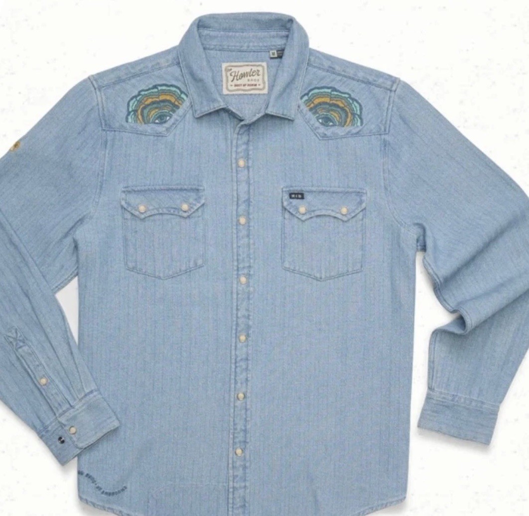 Howler Bros x Fort Lonesome Gaucho Denim ‘Fungi Mutation’ LARGE L Pearl Snap