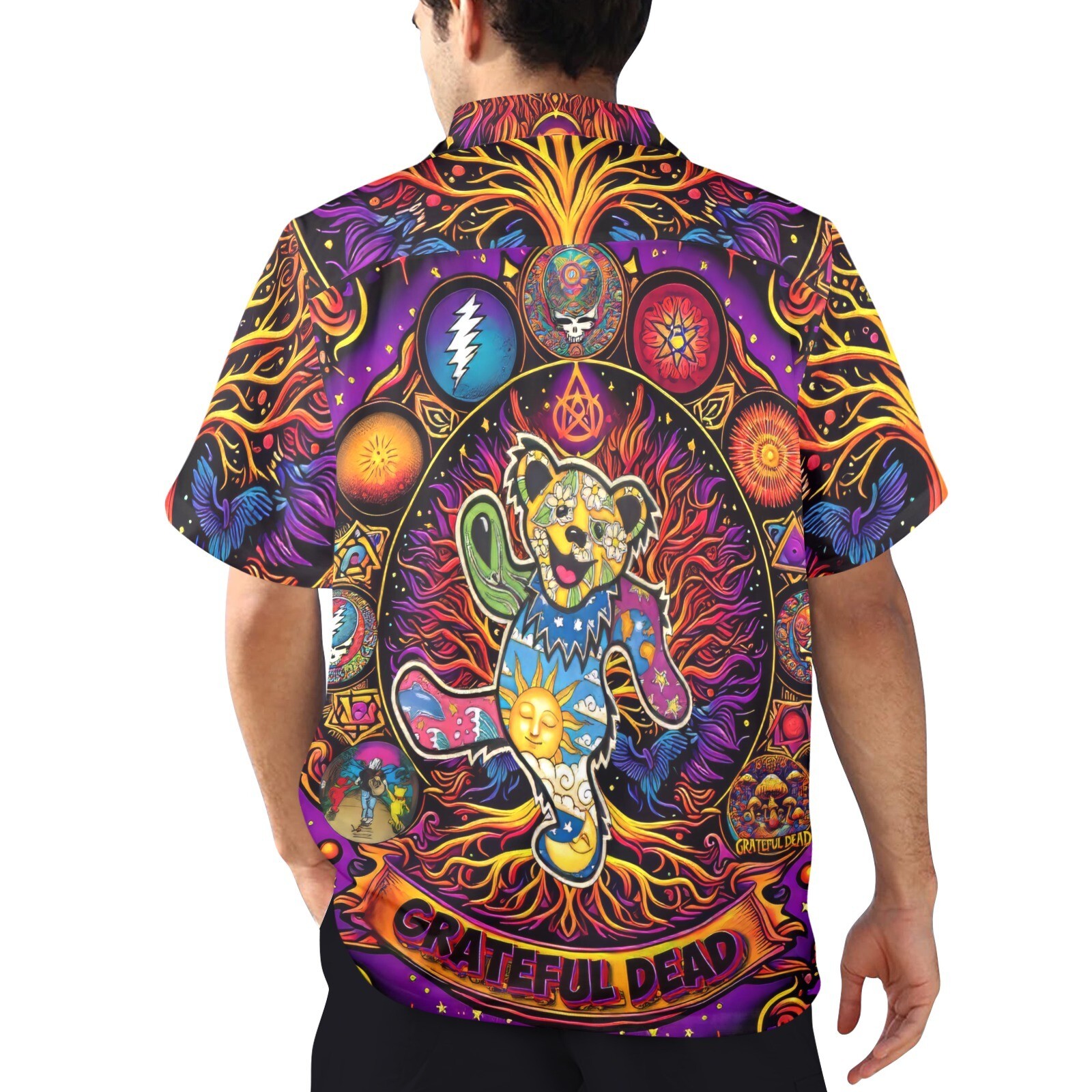 Tree of life. Colorful Grateful Dead. Hawaiian Button Shirt. 70’s Rock Music