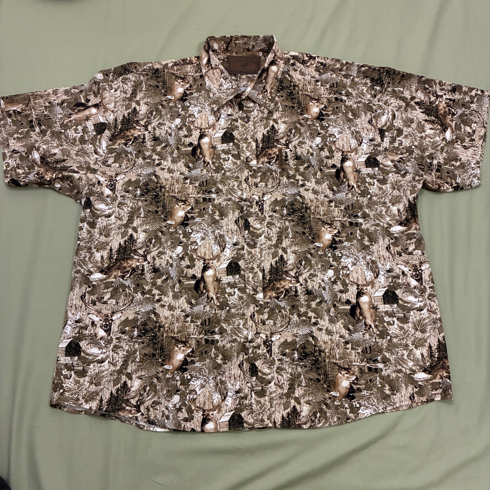 North River Outfitters Button Up Men XXL Brown Deer Hunting Camo Short Sleeve