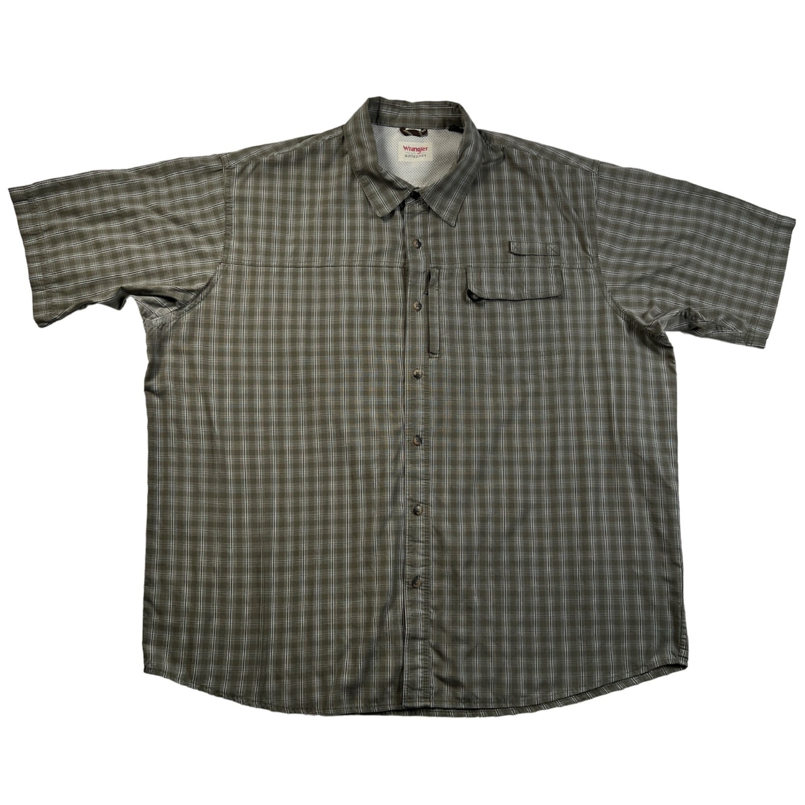 Wrangler authentics Shirt Men’s S/S Plaid Collared Button Up Green White 2XL